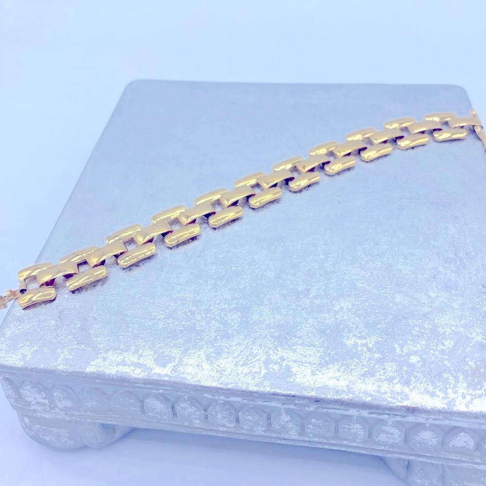 Vintage Gold Tone Signed Napier Flat Chain Link Bracelet Geometric Design Sz 7” - Picture 3 of 5